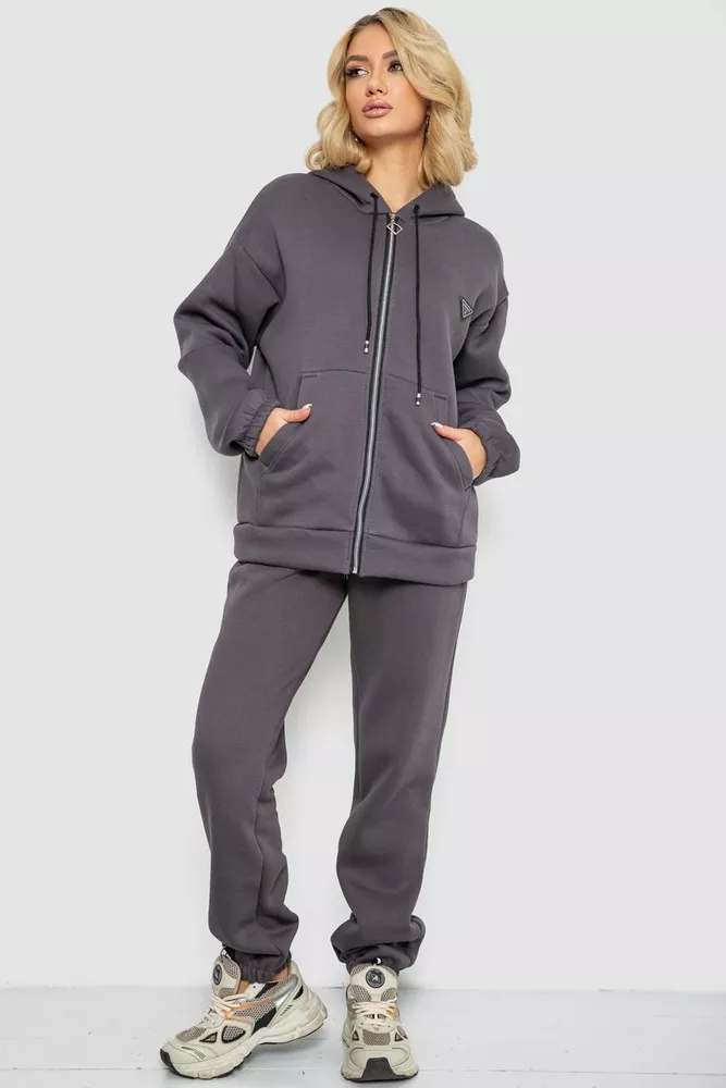Купить Спортивный костюм женский на флисе на молнии  -уценка, цвет серый, 247R1060-U-80 - Фото №1