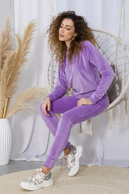 Спорт костюм женский велюровый, цвет сиреневый, 102R272