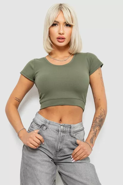Топ жіночий однотонний в рубчик, колір темно-оливковий, 214R262