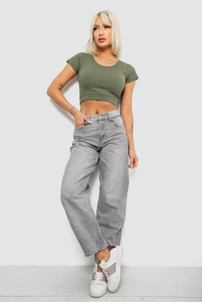 Купити Топ жіночий однотонний в рубчик, колір темно-оливковий, 214R262 оптом - Фото №2