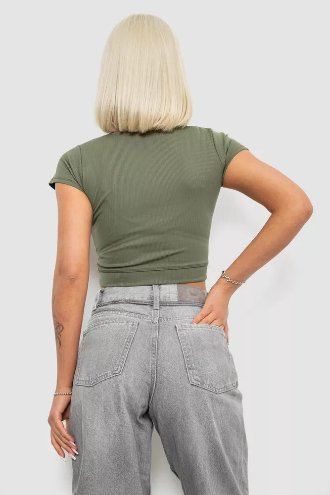 Купити Топ жіночий однотонний в рубчик, колір темно-оливковий, 214R262 оптом - Фото №4