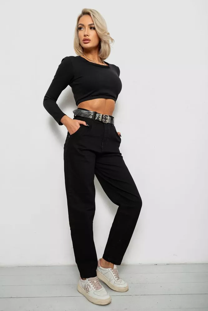 Купити Джинси жіночі однотонні Balon, колір чорний, 244R001170 - Фото №2