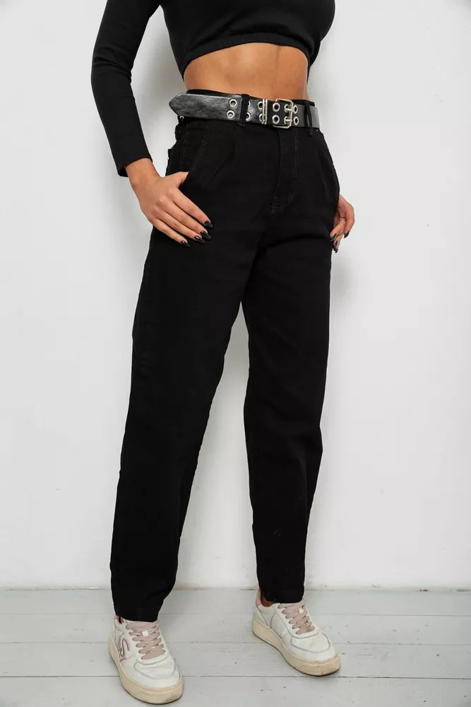 Купити Джинси жіночі однотонні Balon, колір чорний, 244R001170 - Фото №3
