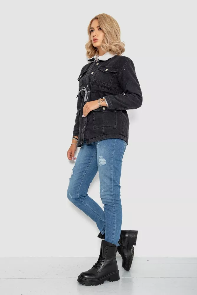 Купити Джинсова куртка жіноча коротка, колір чорний, 247R9827 - Фото №2