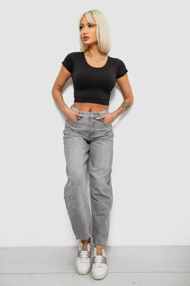 Купити Топ жіночий однотонний в рубчик, колір чорний, 214R262 оптом - Фото №2