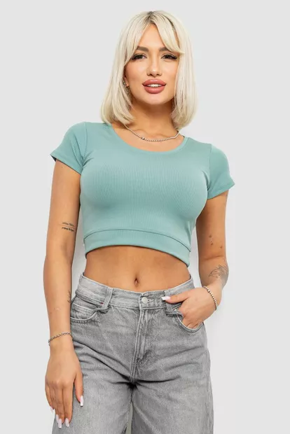 Топ жіночий однотонний в рубчик, колір світло-оливковий, 214R262