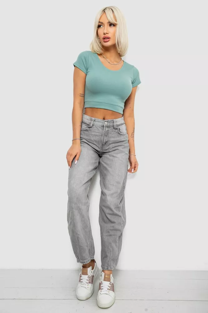 Купити Топ жіночий однотонний в рубчик, колір світло-оливковий, 214R262 оптом - Фото №2