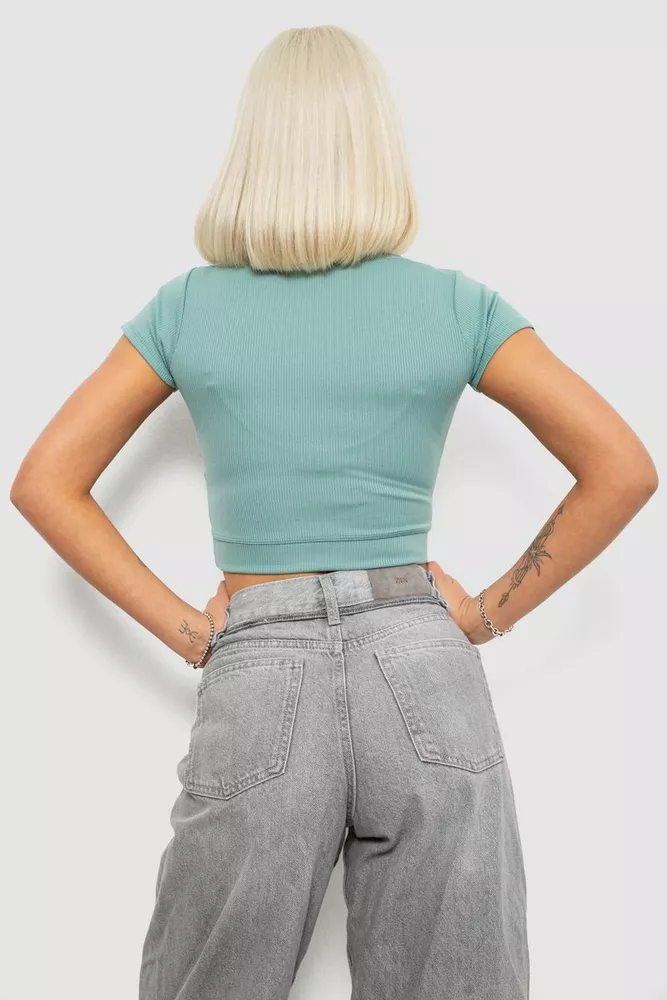 Купити Топ жіночий однотонний в рубчик, колір світло-оливковий, 214R262 оптом - Фото №4