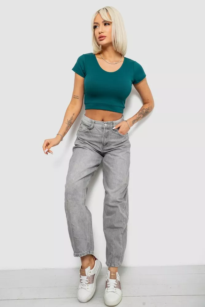 Купити Топ жіночий однотонний в рубчик, колір темно-зелений, 214R262 оптом - Фото №2