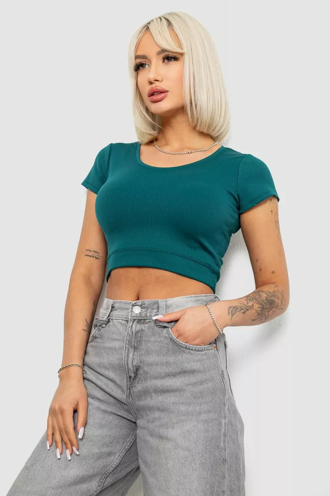 Купити Топ жіночий однотонний в рубчик, колір темно-зелений, 214R262 оптом - Фото №3