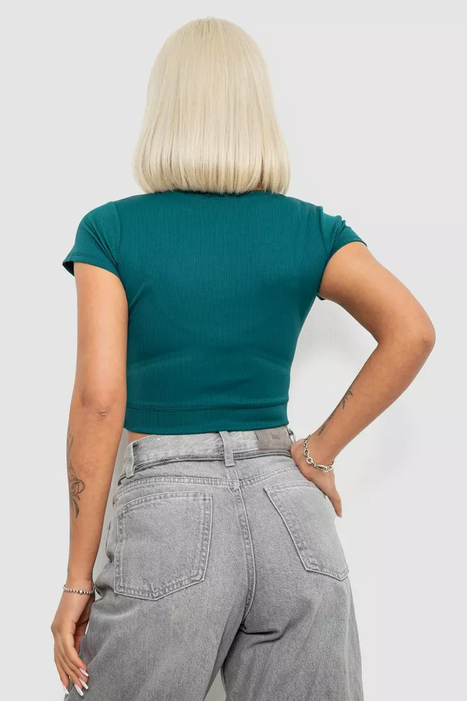 Купити Топ жіночий однотонний в рубчик, колір темно-зелений, 214R262 оптом - Фото №4