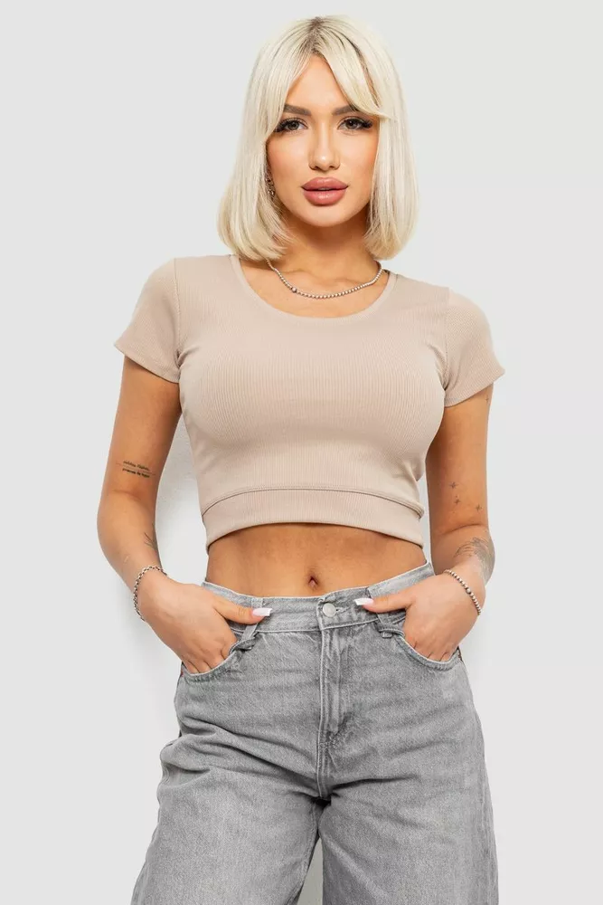 Купить Топ женский однотонный в рубчик, цвет бежевый, 214R262 - Фото №1