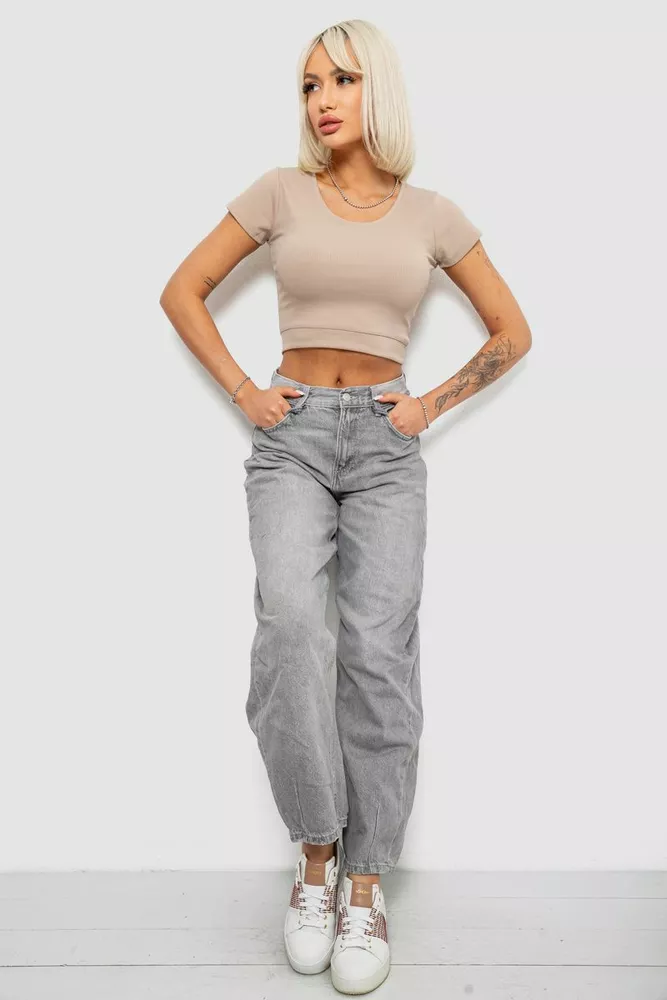 Купить Топ женский однотонный в рубчик, цвет бежевый, 214R262 - Фото №2