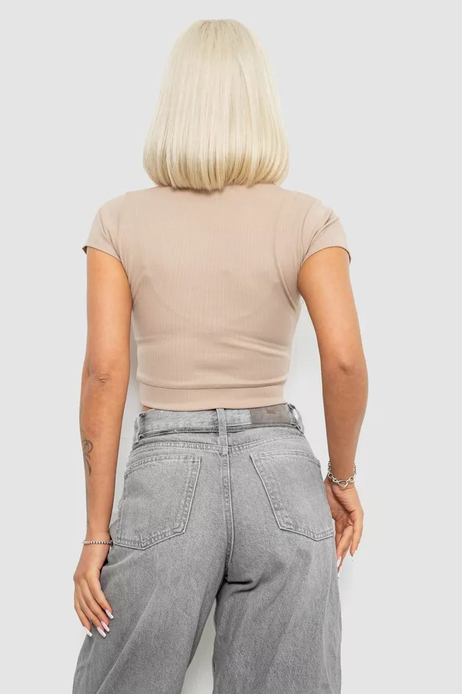Купить Топ женский однотонный в рубчик, цвет бежевый, 214R262 - Фото №4