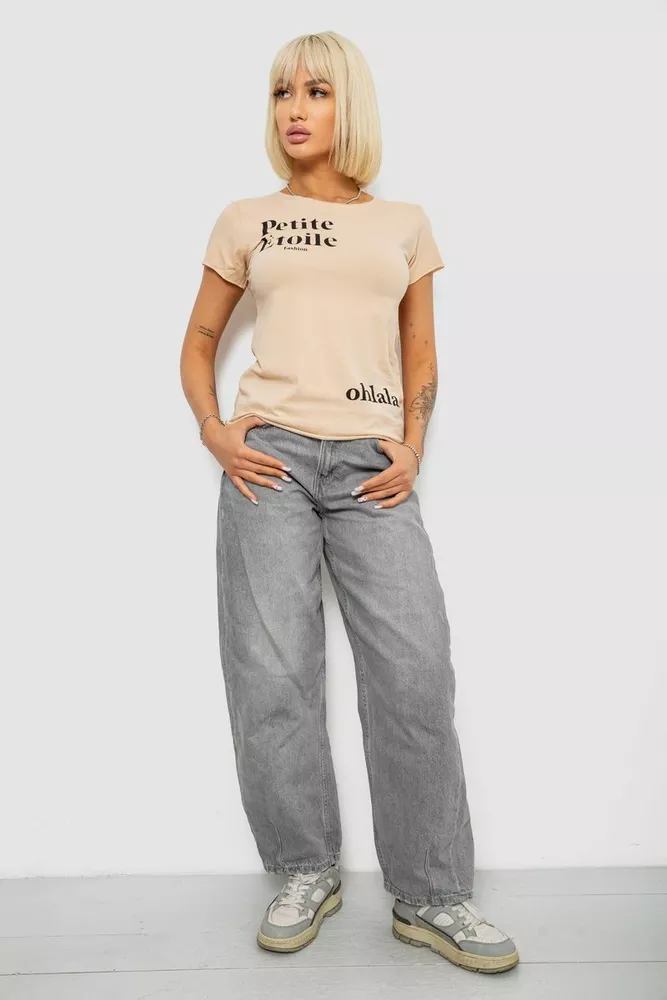 Купить Футболка женская с принтом, цвет бежевый, 244R1008-5 - Фото №2