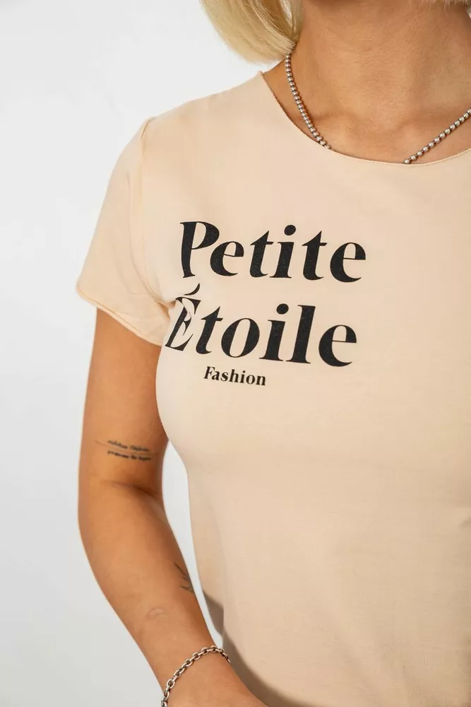 Купить Футболка женская с принтом, цвет бежевый, 244R1008-5 - Фото №5