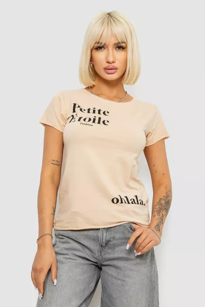 Футболка женская с принтом, цвет бежевый, 244R1008-5