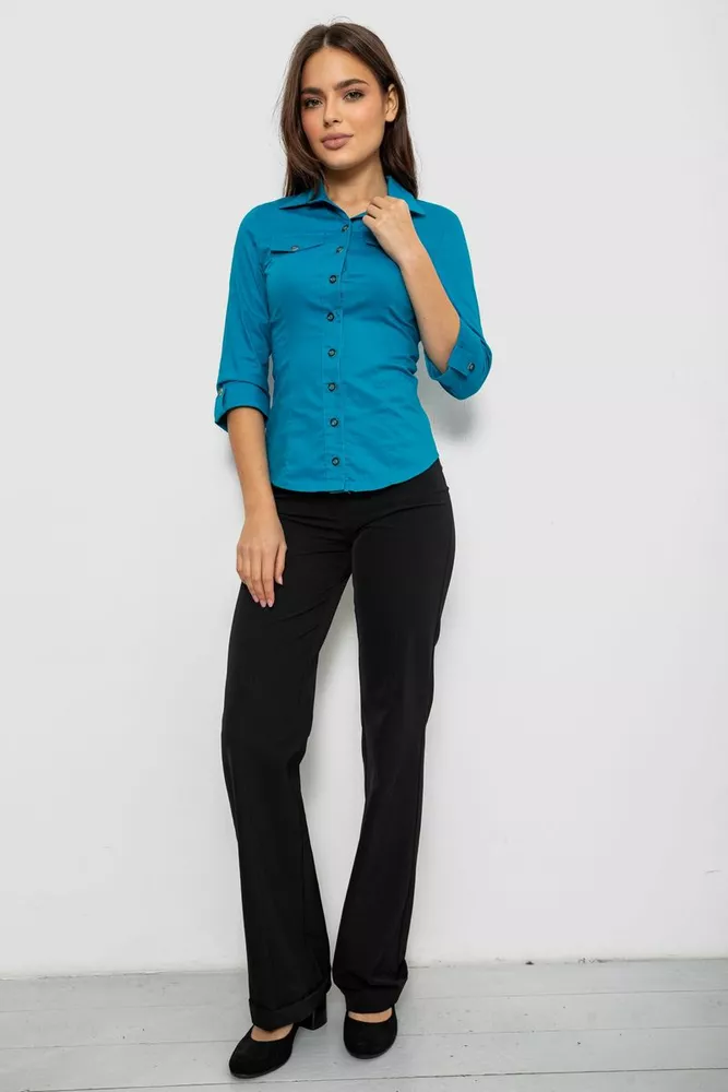 Купити Сорочка жіноча однотонна  -уцінка, колір бірюзовий, 230R068-3-U - Фото №2