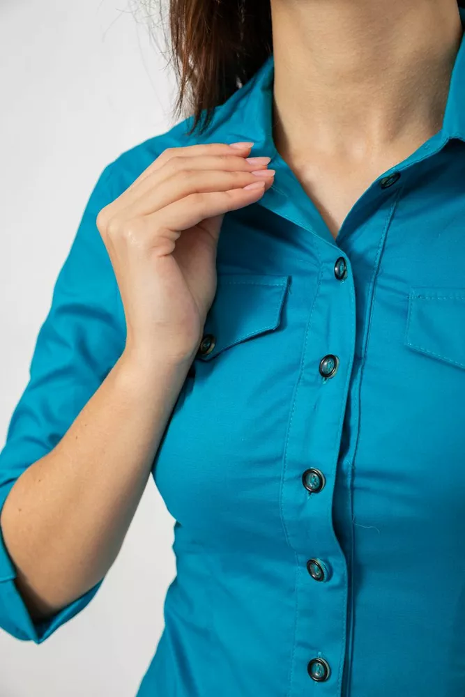 Купити Сорочка жіноча однотонна  -уцінка, колір бірюзовий, 230R068-3-U - Фото №5
