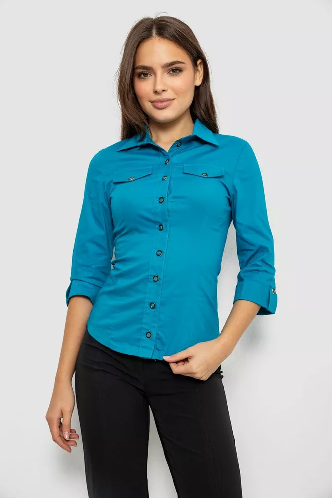 Купити Сорочка жіноча однотонна  -уцінка, колір бірюзовий, 230R068-3-U - Фото №1