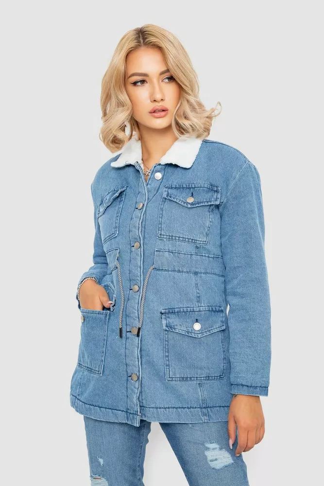 Купити Джинсова куртка жіноча коротка, колір блакитний, 247R9827 - Фото №1