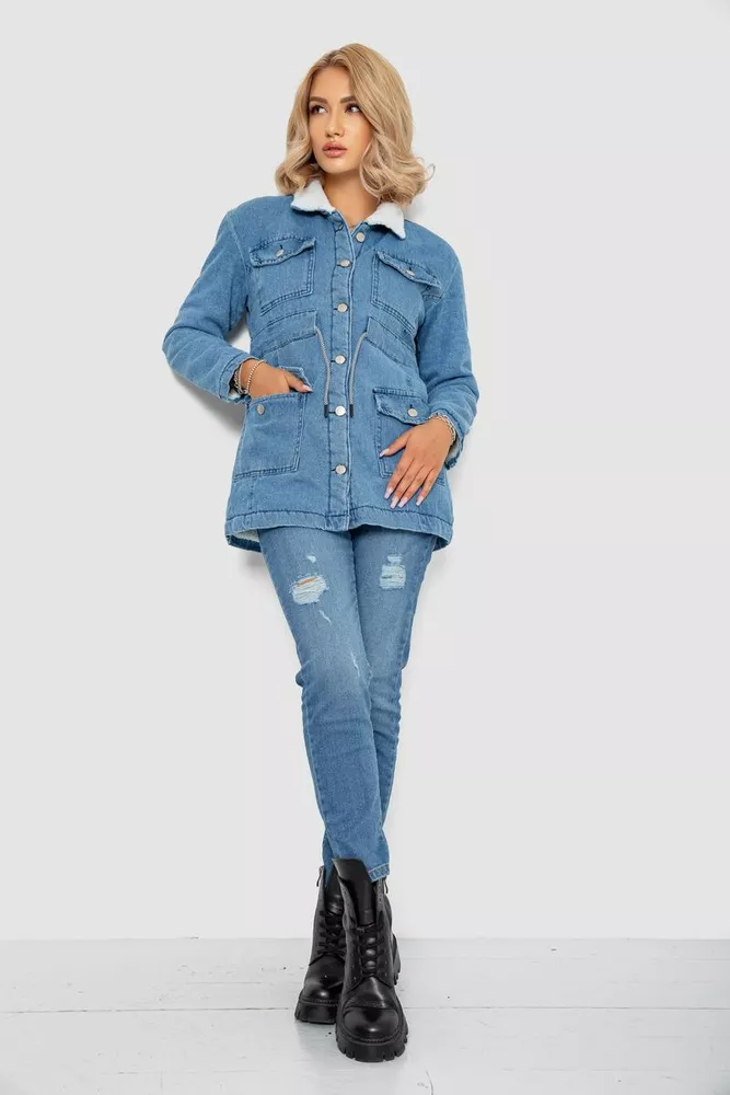 Купити Джинсова куртка жіноча коротка, колір блакитний, 247R9827 - Фото №2