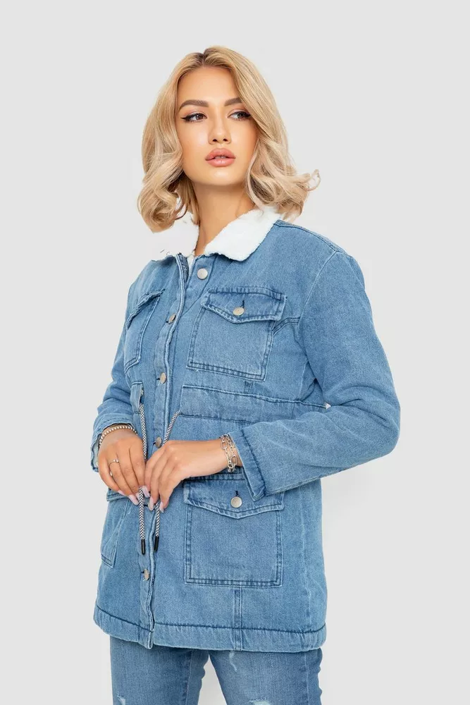 Купити Джинсова куртка жіноча коротка, колір блакитний, 247R9827 - Фото №3