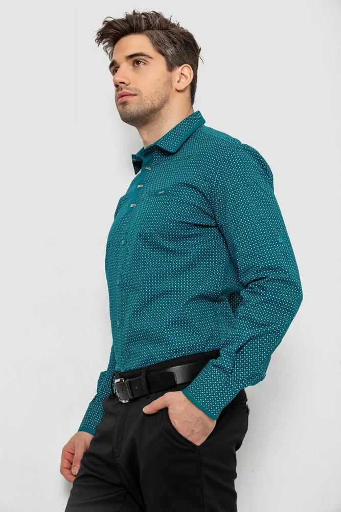 Купить Рубашка мужская с принтом  -уценка, цвет зеленый, 214R7467-U оптом - Фото №3