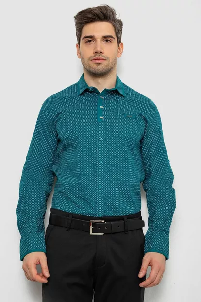 Рубашка мужская с принтом  -уценка, цвет зеленый, 214R7467-U