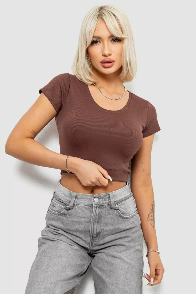 Купить Топ женский однотонный в рубчик, цвет коричневый, 214R262 - Фото №1