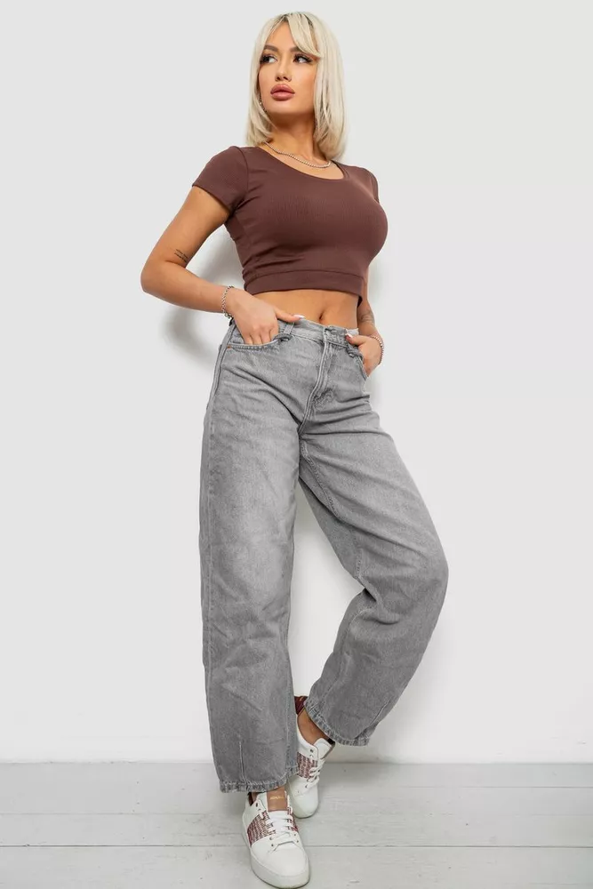 Купить Топ женский однотонный в рубчик, цвет коричневый, 214R262 - Фото №2