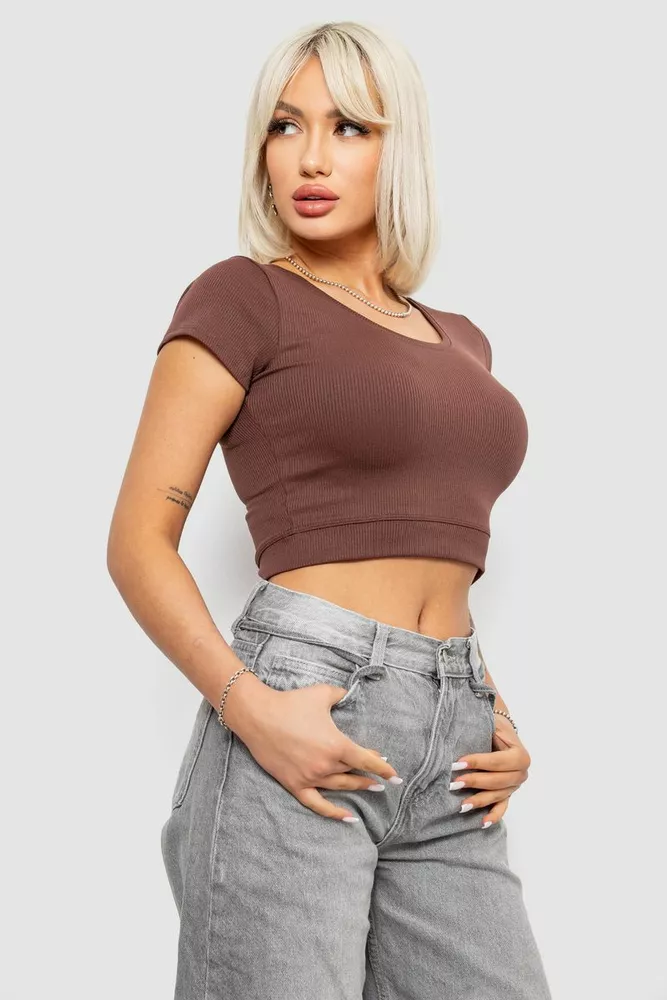 Купить Топ женский однотонный в рубчик, цвет коричневый, 214R262 - Фото №3