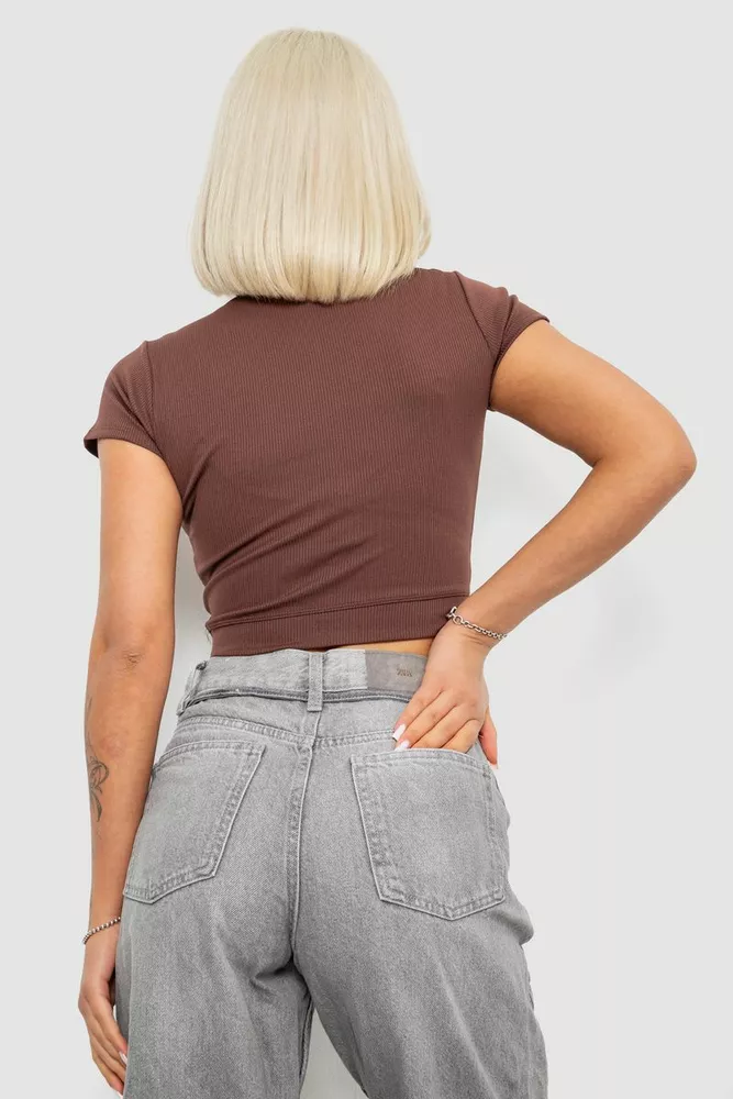 Купить Топ женский однотонный в рубчик, цвет коричневый, 214R262 - Фото №4