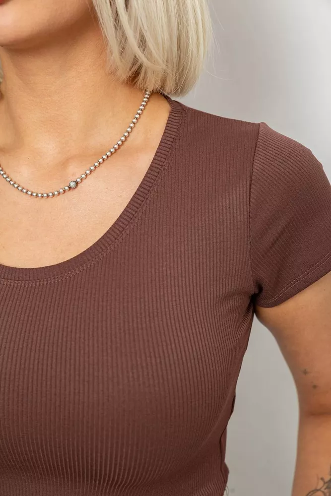 Купить Топ женский однотонный в рубчик, цвет коричневый, 214R262 - Фото №5