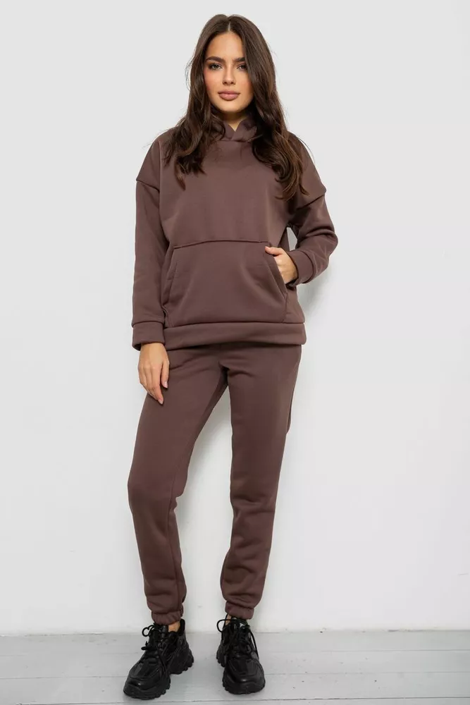 Купити Спортивний костюм жіночий на флісі  -уцінка, колір коричневий, 257R85-U-1 - Фото №1