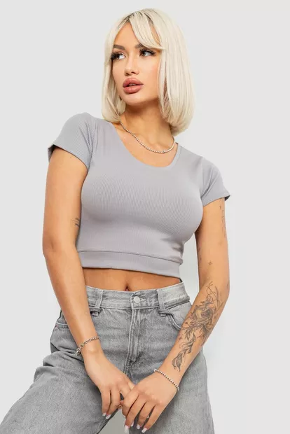 Топ жіночий однотонний в рубчик, колір світло-сірий, 214R262