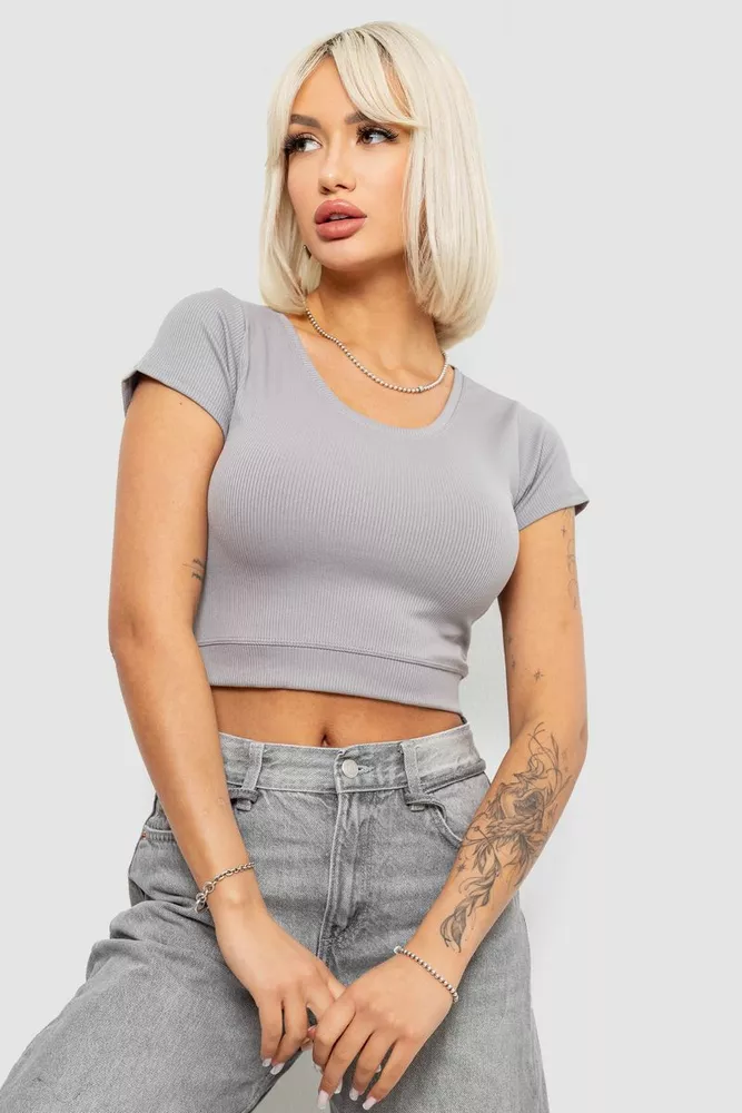 Купити Топ жіночий однотонний в рубчик, колір світло-сірий, 214R262 оптом - Фото №1