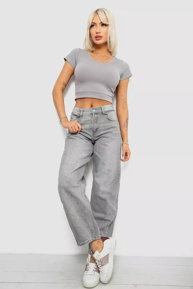 Купити Топ жіночий однотонний в рубчик, колір світло-сірий, 214R262 оптом - Фото №2