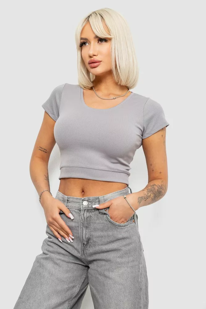 Купити Топ жіночий однотонний в рубчик, колір світло-сірий, 214R262 оптом - Фото №3