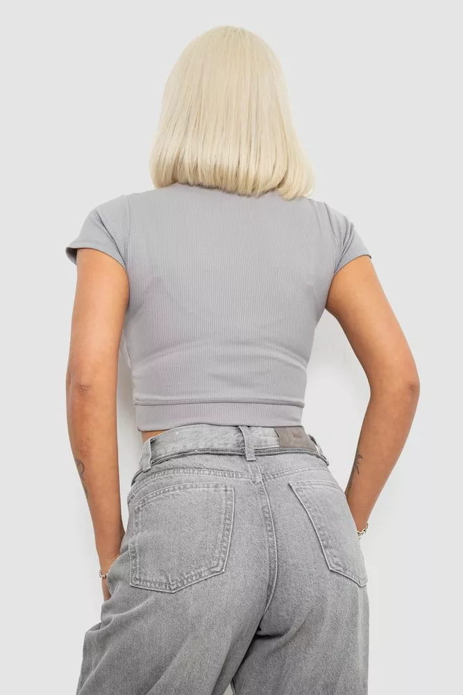 Купити Топ жіночий однотонний в рубчик, колір світло-сірий, 214R262 оптом - Фото №4