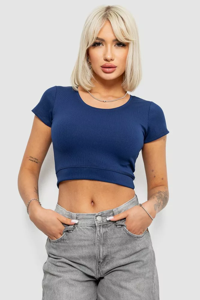 Купити Топ жіночий однотонний в рубчик, колір синій, 214R262 оптом - Фото №1