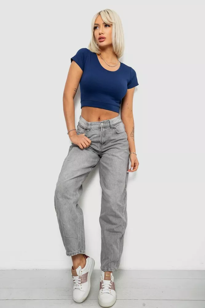 Купити Топ жіночий однотонний в рубчик, колір синій, 214R262 оптом - Фото №2