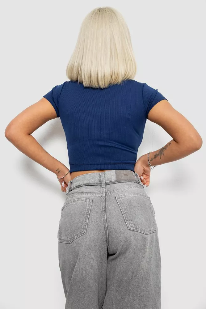 Купити Топ жіночий однотонний в рубчик, колір синій, 214R262 оптом - Фото №4
