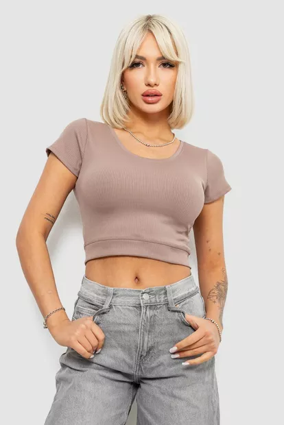 Топ жіночий однотонний в рубчик, колір мокко, 214R262