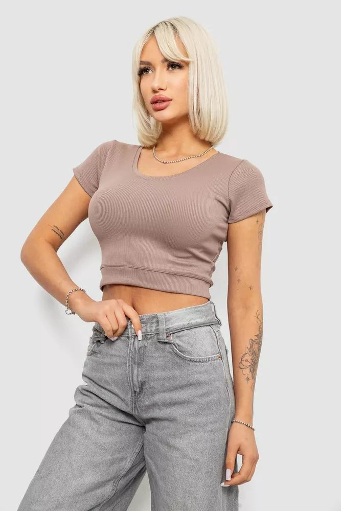 Купити Топ жіночий однотонний в рубчик, колір мокко, 214R262 оптом - Фото №3