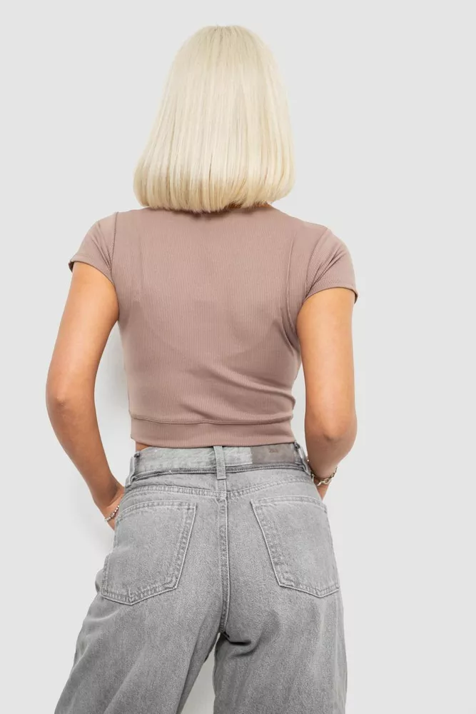 Купити Топ жіночий однотонний в рубчик, колір мокко, 214R262 оптом - Фото №4