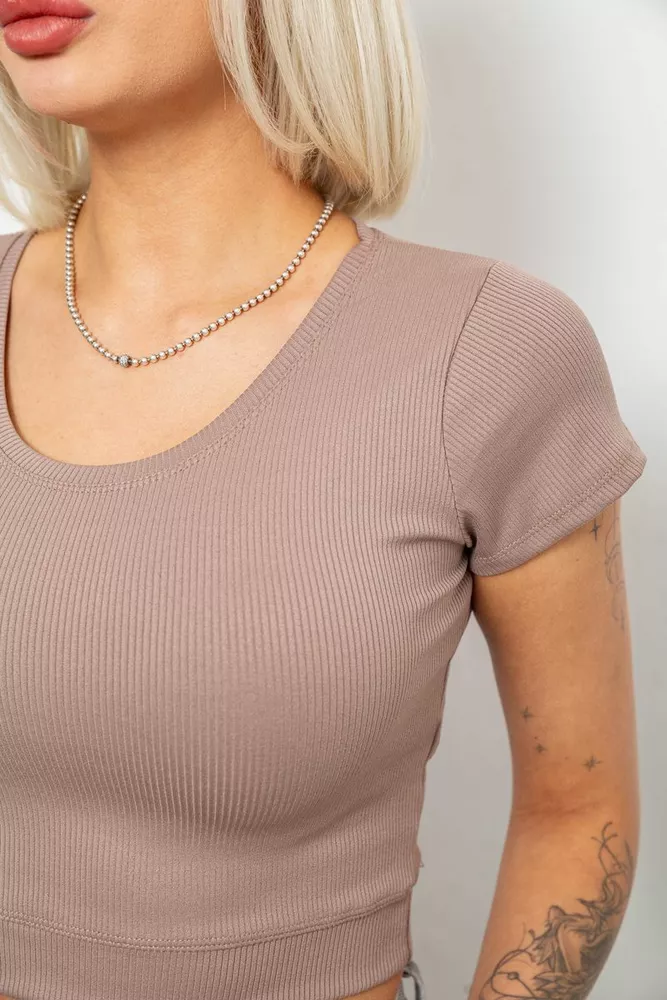 Купити Топ жіночий однотонний в рубчик, колір мокко, 214R262 оптом - Фото №5