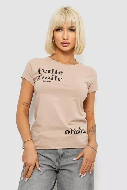 Футболка женская с принтом, цвет мокко, 244R1008-5