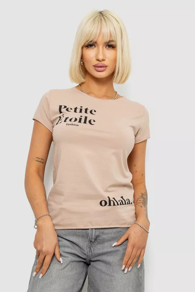 Купить Футболка женская с принтом, цвет мокко, 244R1008-5 - Фото №1