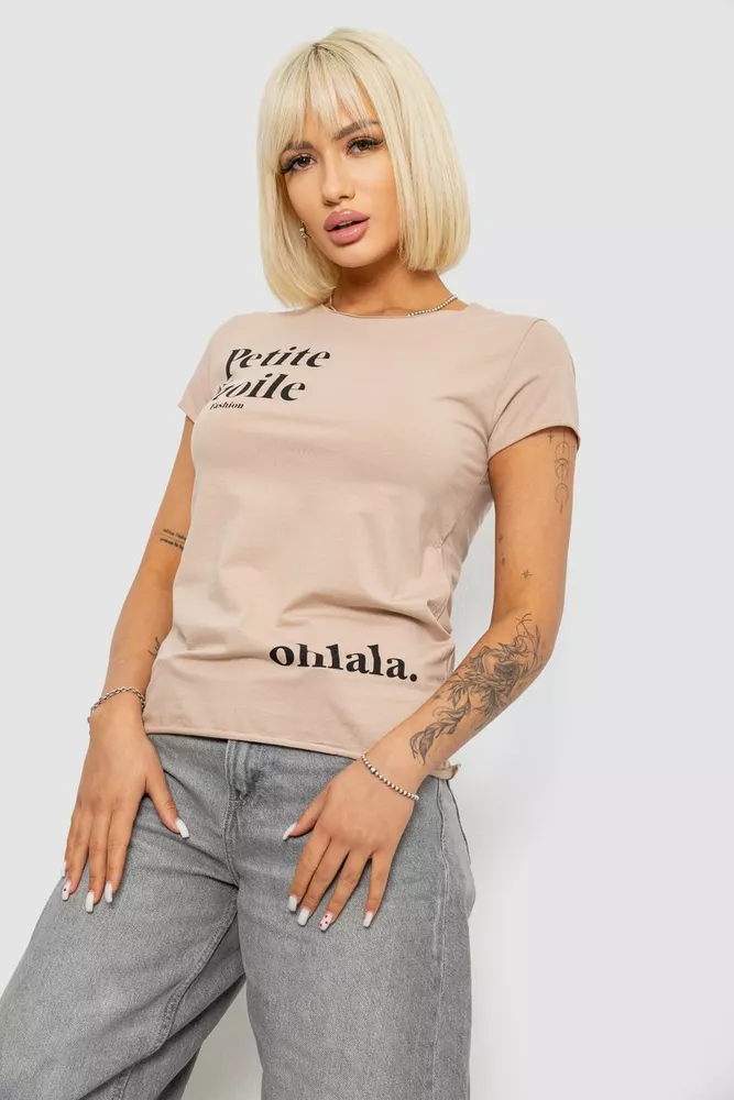 Купить Футболка женская с принтом, цвет мокко, 244R1008-5 - Фото №3